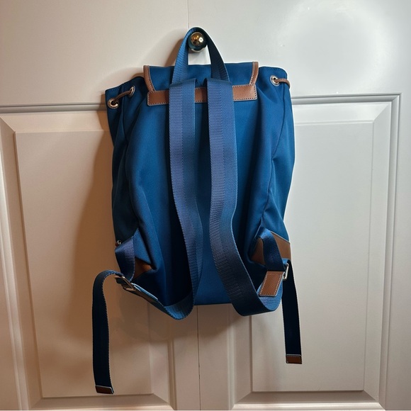 coach canvas sawyer backpack Coach Sawyer Blue Canvas and Brown Leather Backpack New